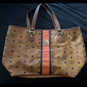 MCM Visetos Orange Stripe Shopper Tote